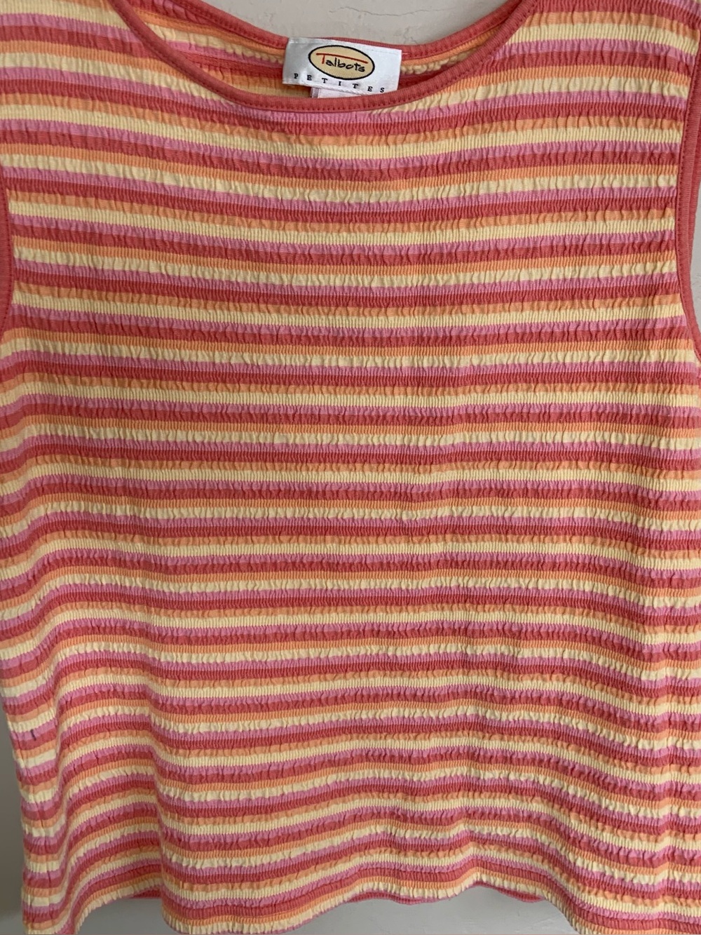 Talbots Petites Striped Knit Scoop Neck Sleeveless Smocked Tank Top Women’s Sz S - Picture 3 of 4